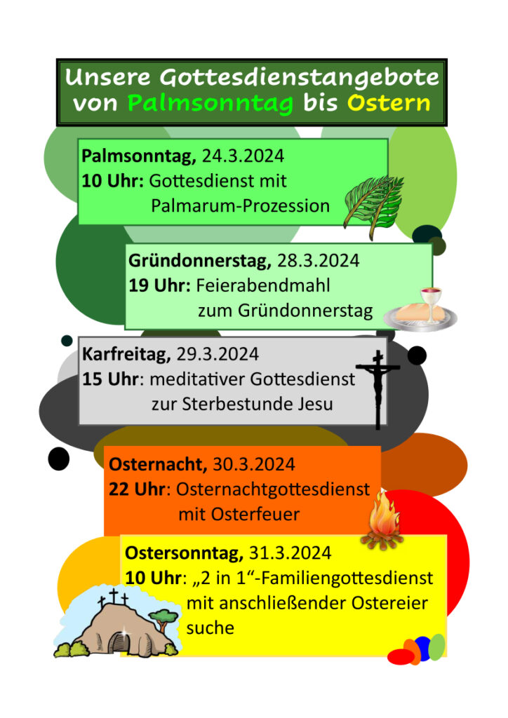 Plakat Gottesdienste von Palmsonntag bis Ostern 2024