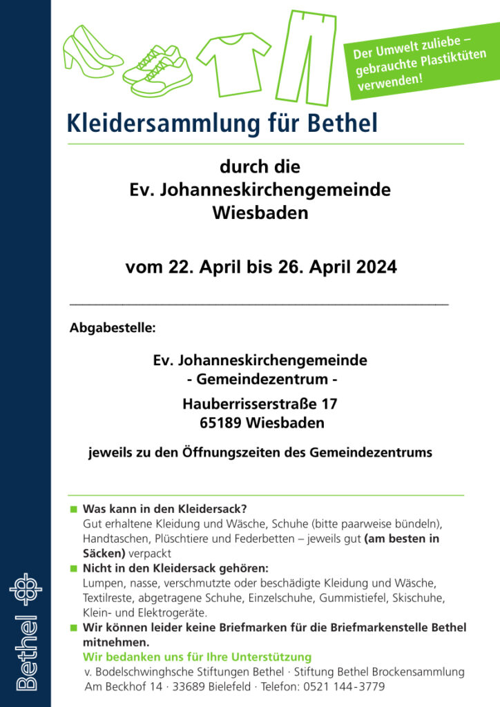 Flyer „Kleidersammlung für Bethel“ 2024